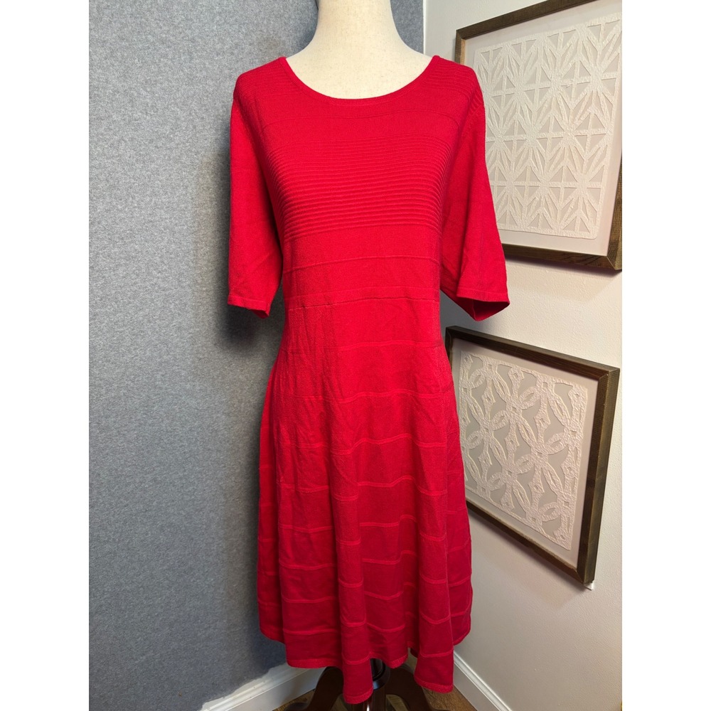 Lane Bryant‎ Red Sweater Knit Fit & Flare Dress 18/20 Plus Size Rayon Blend